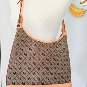 Dooney & Bourke Brown Monogram Shoulder Bag with Tan Trim